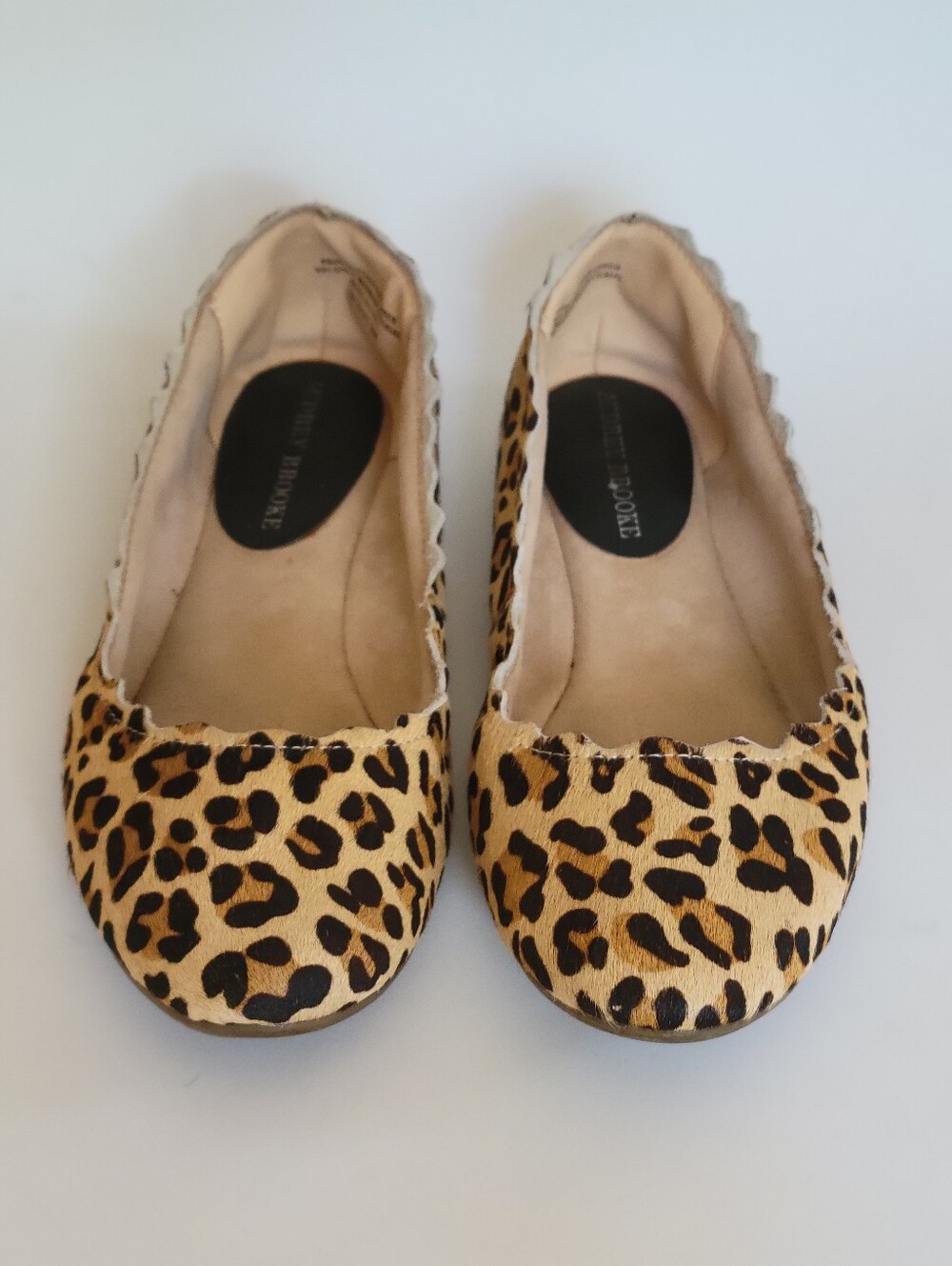Leopard Print Calf Hair Ballet Flats, Audrey Brooke "Winny", Tan/Black